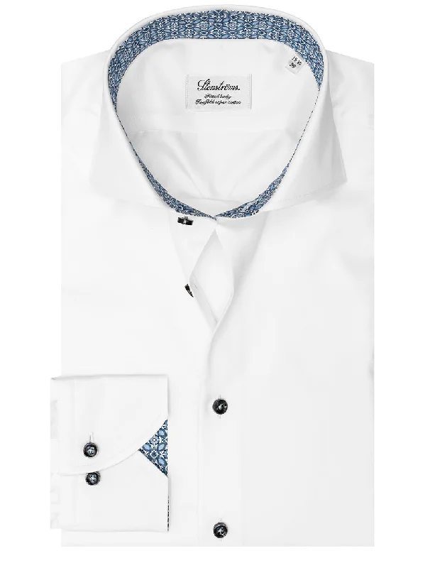 Plain with Pattern Inlay Fitted Body Shirt White Sleek Men's Contemporary 