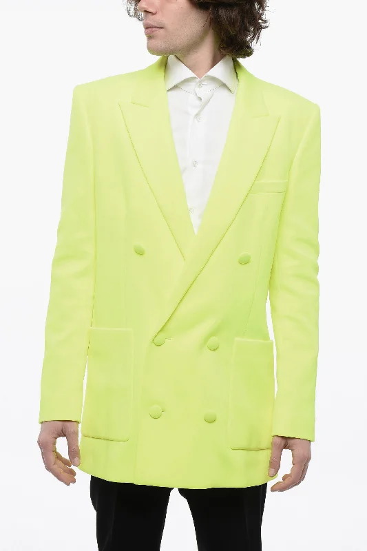 Balmain Double-Breasted Neon Blazer With Patch Pockets