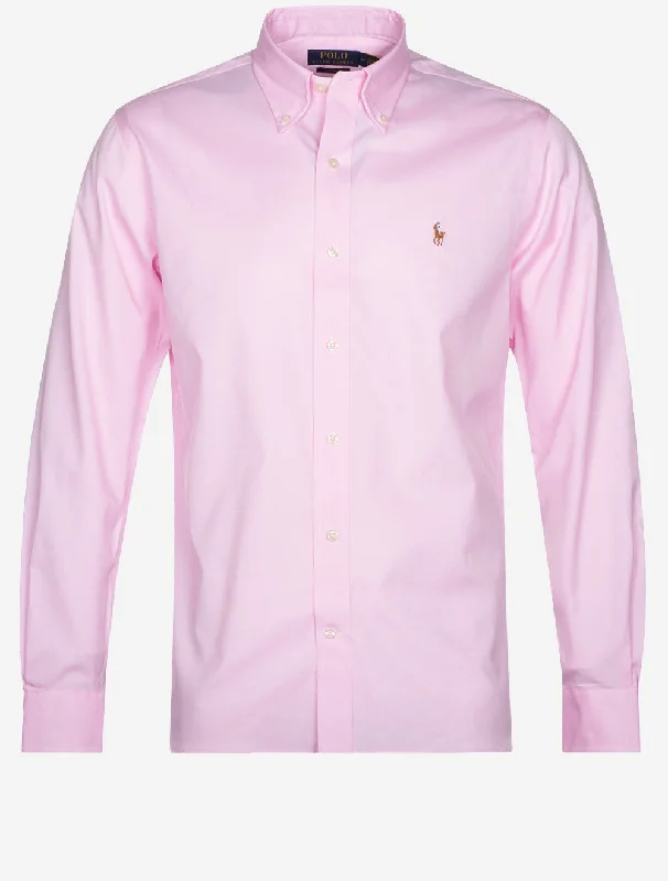 Buttondown Plain Stretch Shirt Pink White Street