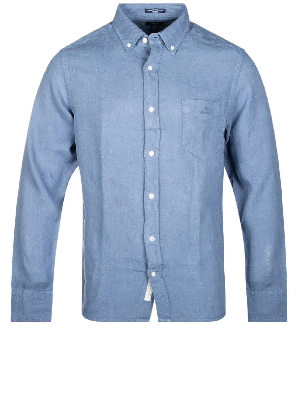 Regular Fit Garment Dyed Linen Shirt Salty Sea Unique Men's Patch