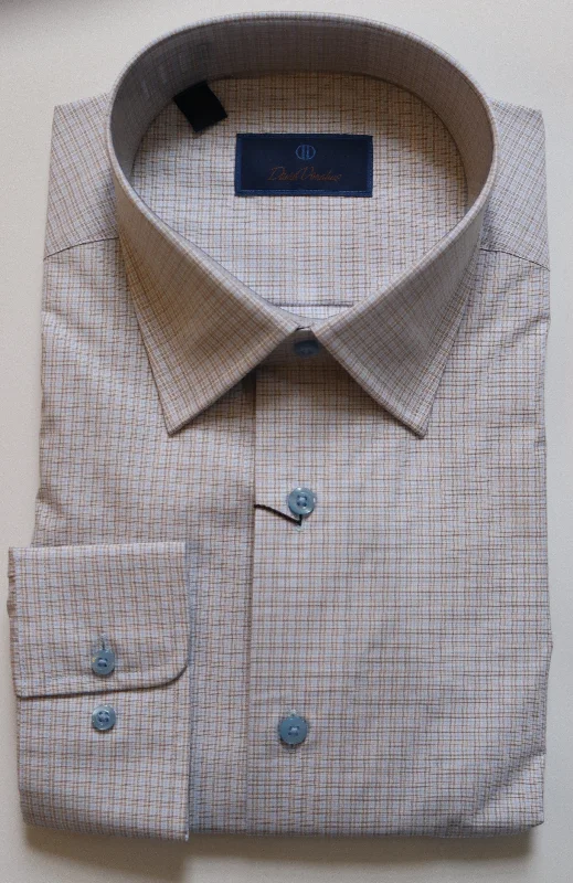 David Donahue Dress Shirt - Dune/Light Blue (Regular Fit) Organic