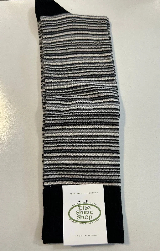The Shirt Shop Dress Sock - Black/Charcoal/White Stripe Organic