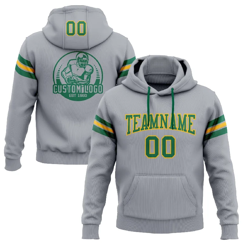 Custom Stitched Gray Kelly Green-Gold Football Pullover Sweatshirt Hoodie