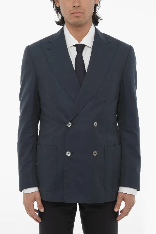 Corneliani Double-Breasted Academy Herringbone Cotton Blazer