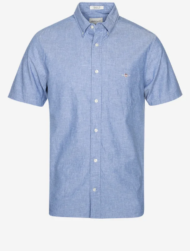 Regular Cotton Linen Short Sleeve Shirt Rich Blue Stylish Men's Tropical 
