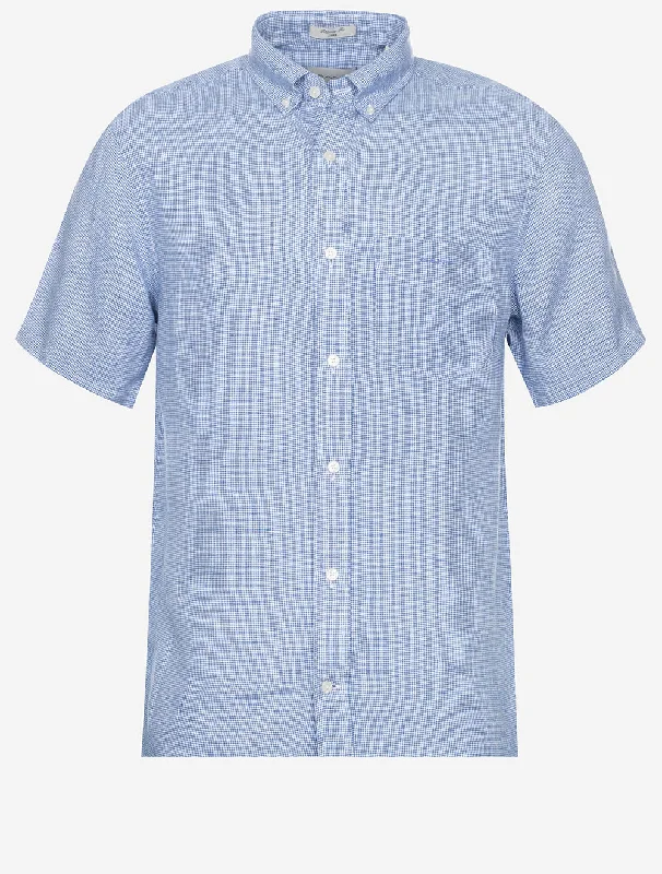 Regular Linen Houndstooth Short Sleeve Shirt Rich Blue Sporty Men's Tennis