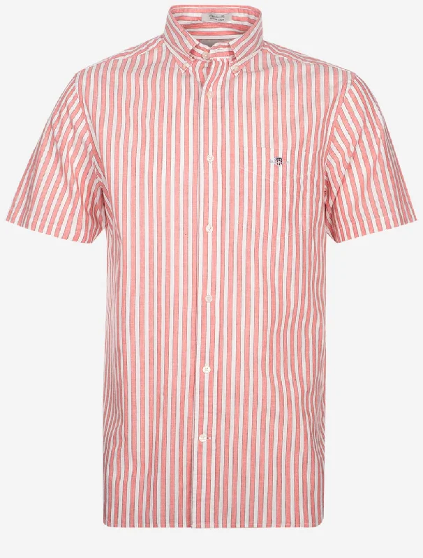 Regular Cotton Linen Stripe Short Sleeve Shirt Sunset Pink Lumberjack
