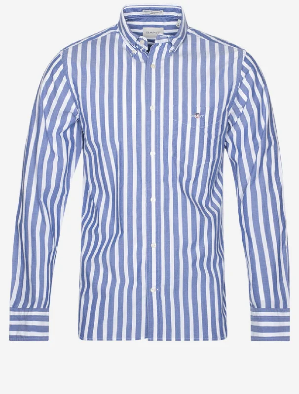 Regular Poplin Wide Stripe Shirt College Blue Sleek Men's Contemporary 