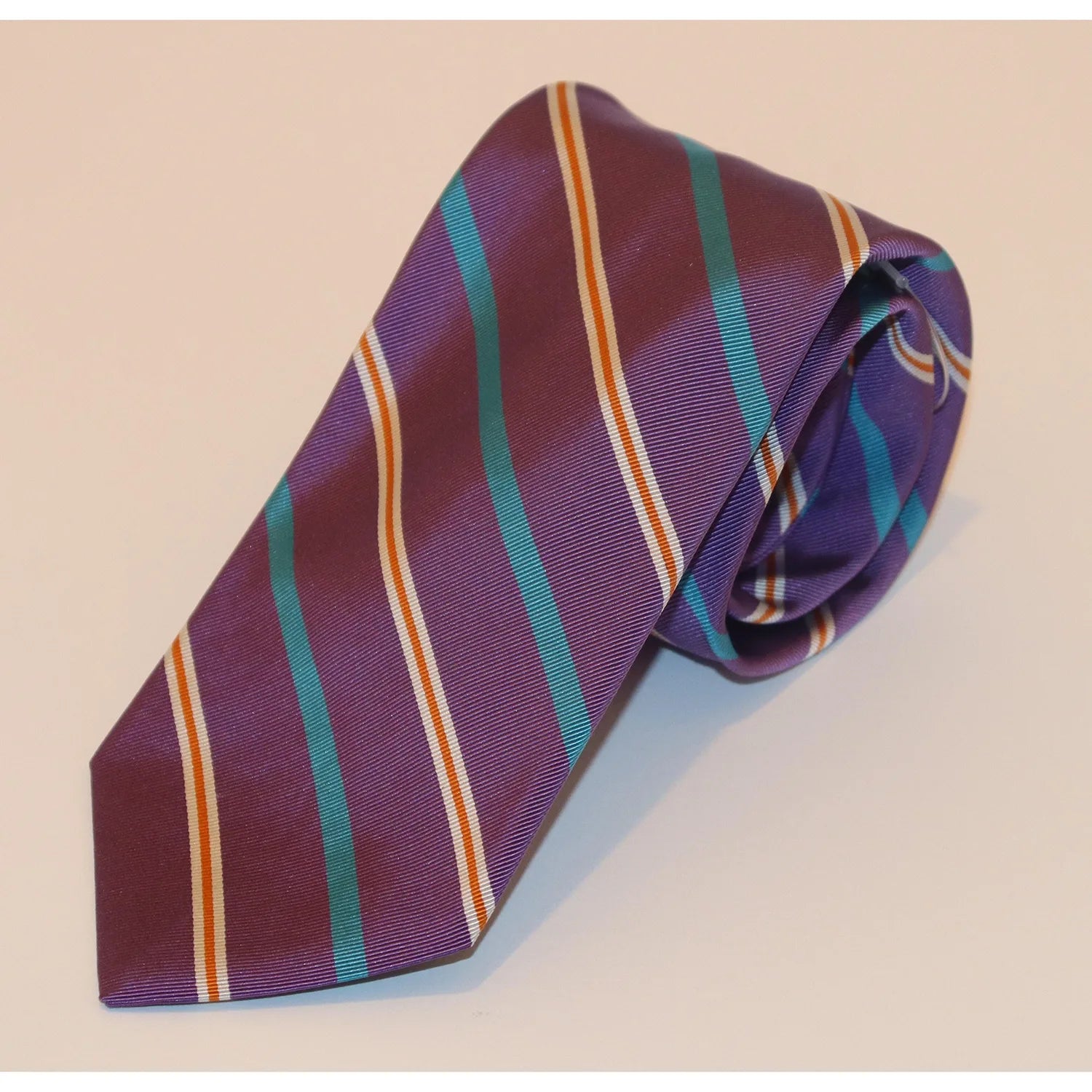 R. Hanauer Tie - Purple with Teal/Orange Stripe Masculine Men's Thick