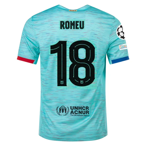 Nike Barcelona Oriol Romeu Third Jersey w/ Champions League Patches 23/24 (Light Aqua/Royal Blue)