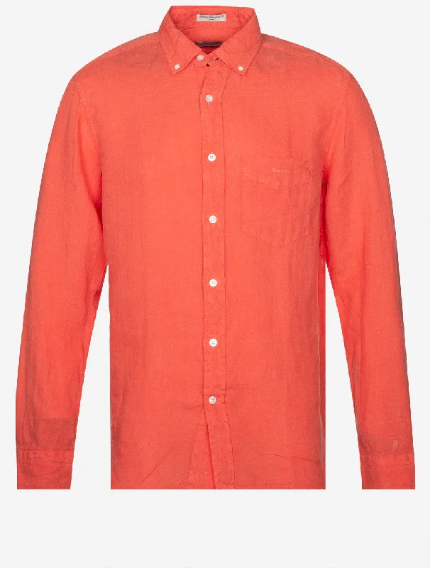 Regular Fit Garment Dyed Linen Shirt Burnt Orange Adventure