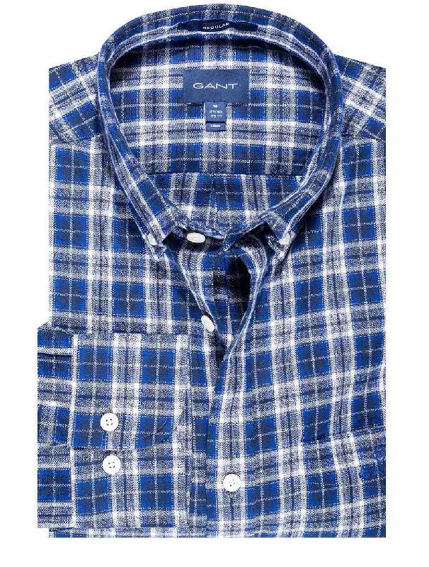 Regular Fit Check Mouliné Oxford Shirt College Blue Confident Men's High