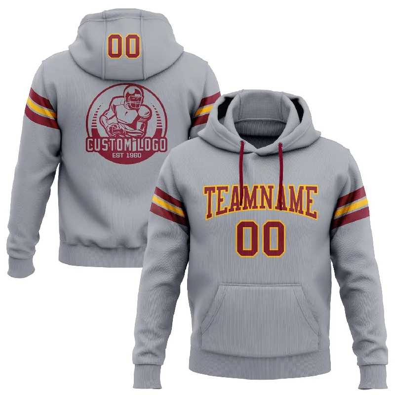 Custom Stitched Gray Crimson-Gold Football Pullover Sweatshirt Hoodie