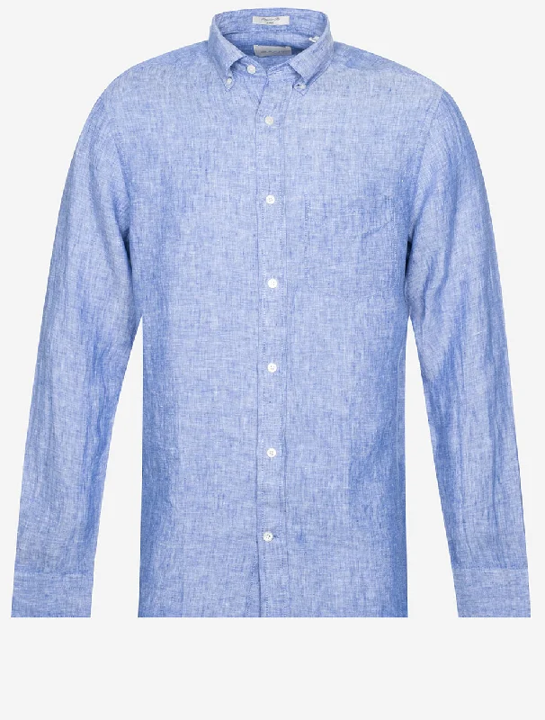 Regular Linen Shirt Rich Blue Polished Men's Satin