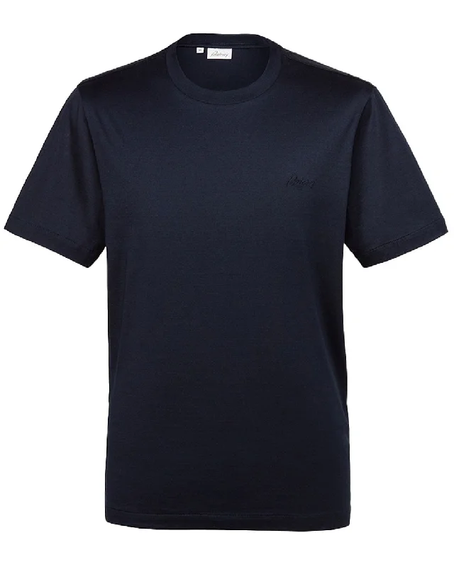 Navy Embroidered Logo T-Shirt Hip Men's Retro