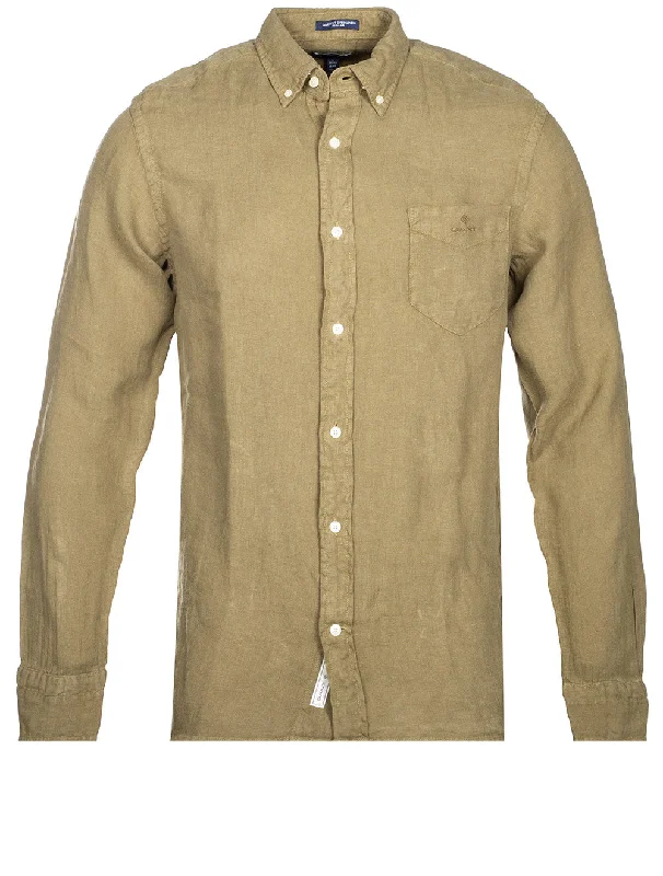 Regular Fit Garment Dyed Linen Shirt Racing Green Tough Men's Tactical