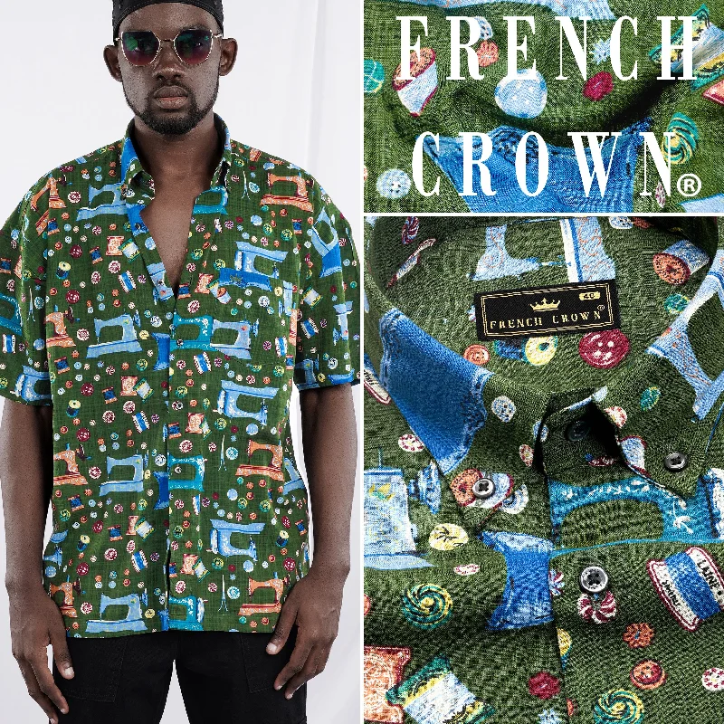 Myrtle Green and Lochmara Blue Printed Lightweight Oversized Premium Cotton Shirt Tough Men's Military