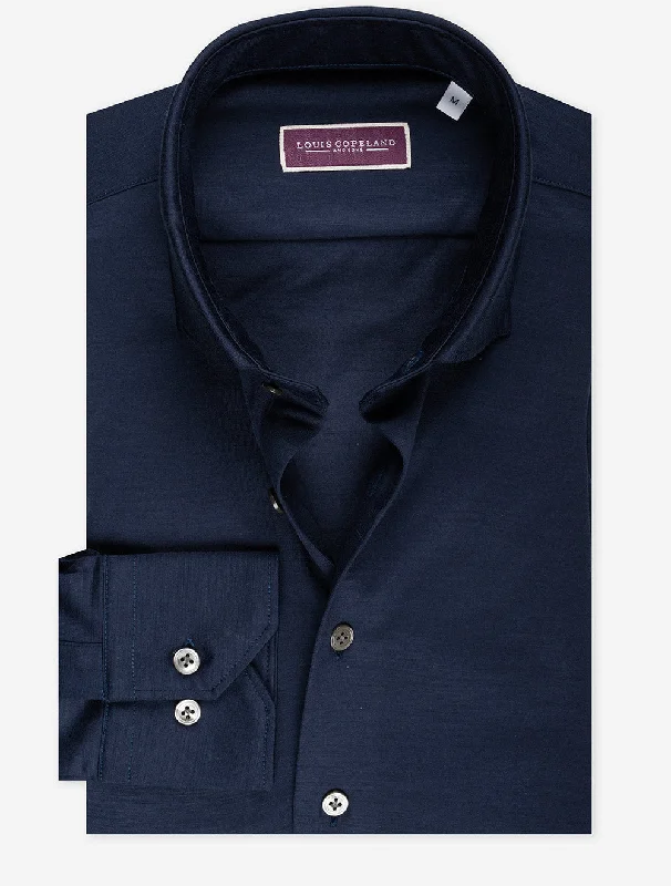 Fine Wool Shirt Navy Luxurious Men's High