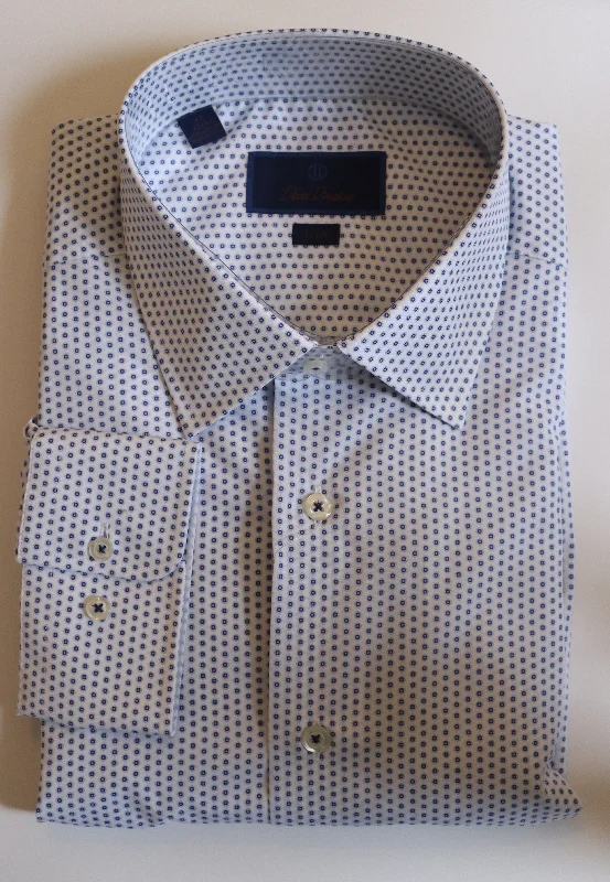 David Donahue Dress Shirt - White and Navy Floral Print (Trim Fit) Earthy Men's Sustainable 