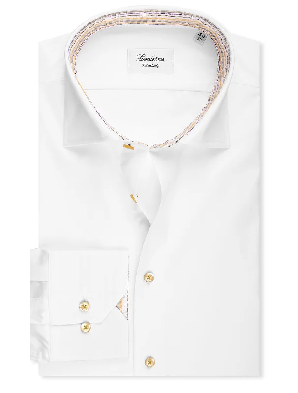 Fitted Plain Shirt White Edgy Men's Punk