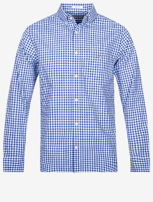 Regular Fit Poplin Gingham Shirt College Blue Sporty Men's Athleisure 