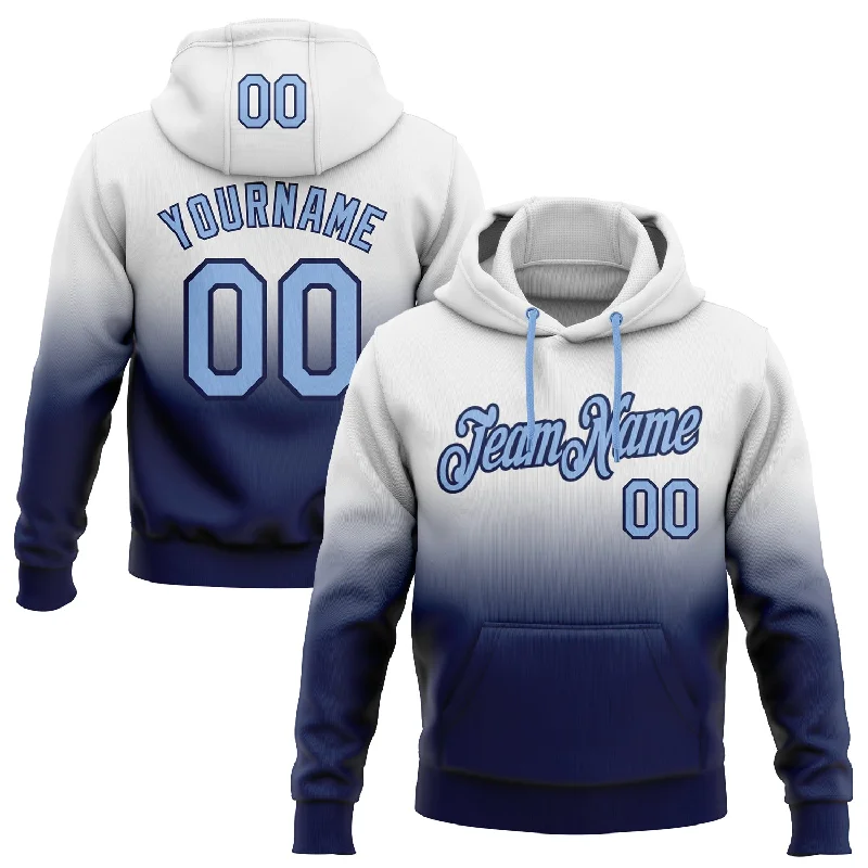 Custom Stitched White Light Blue-Navy Fade Fashion Sports Pullover Sweatshirt Hoodie