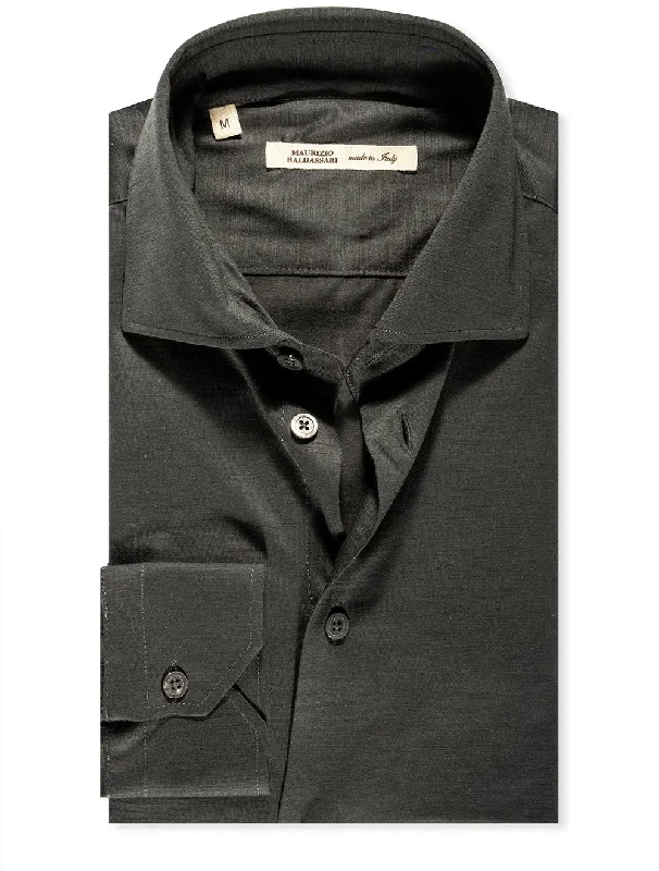 Jersey Spread Collar Shirt Green Cozy Men's Winter