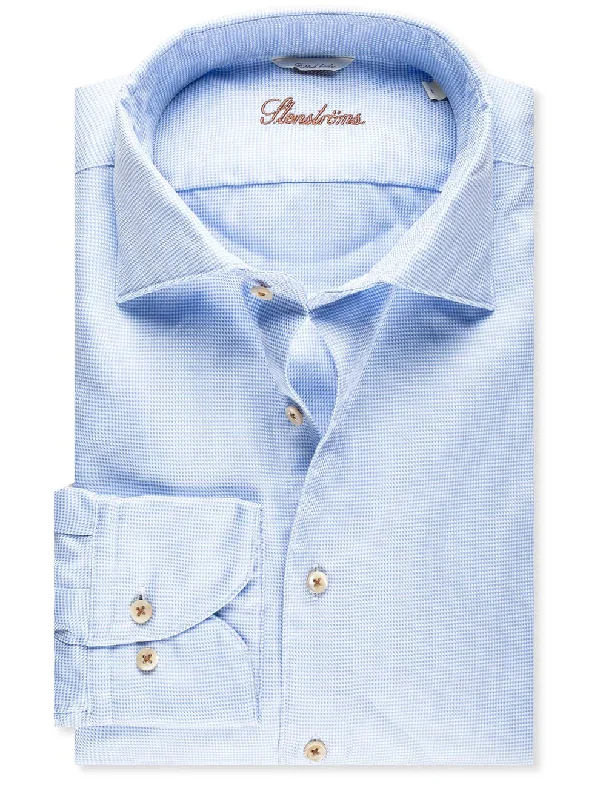 Casual Fitted Houndstooth Shirt Blue Cclassic Men's Tweed