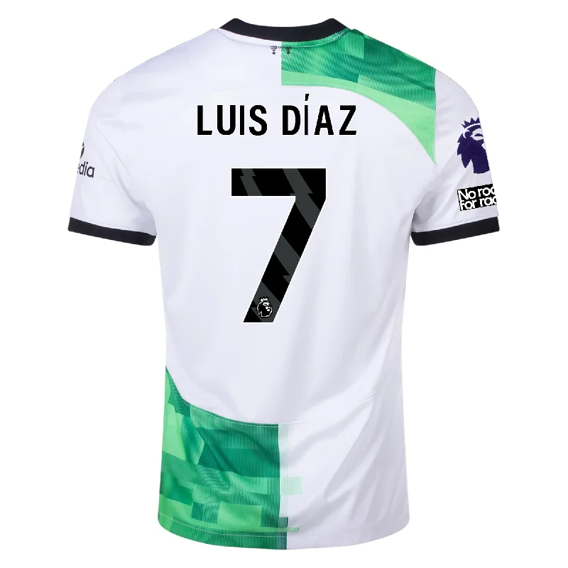 Nike Liverpool Away Luis Diaz Jersey w/ EPL + No Room For Racism Patches 23/24 (White/Green Spark)