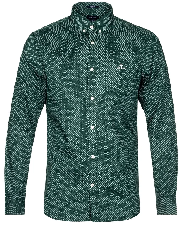 Regular Fit Micro Dot Shirt Tartan Green Relaxed Men's Beach