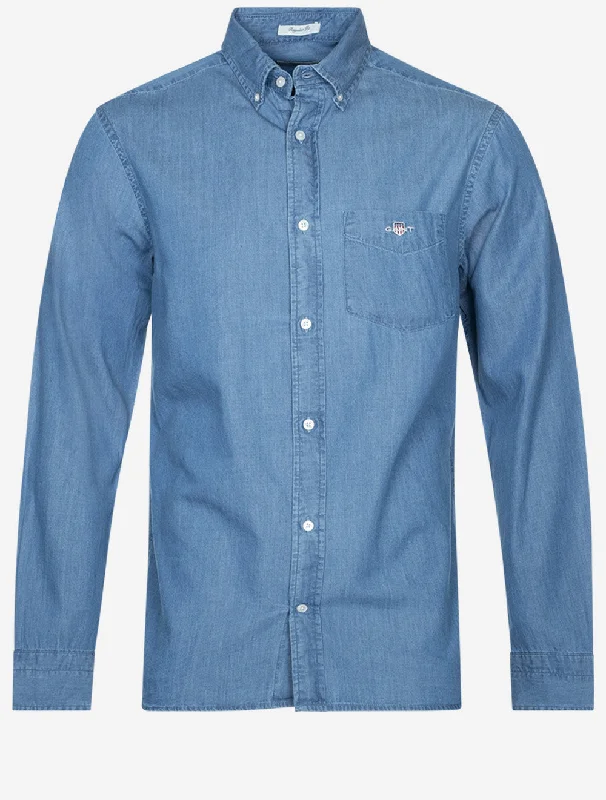 Indigo Buttondown Regular Fit Semi Light Blue Traditional Men's Country
