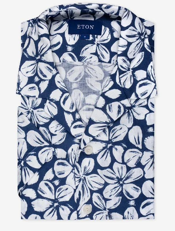 Linen Resort Shirt Blue Dapper Men's Bow