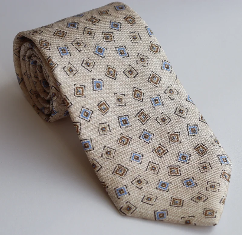 R Hanauer Tie - Tan Brinkley Medallion Sharp Men's Italian