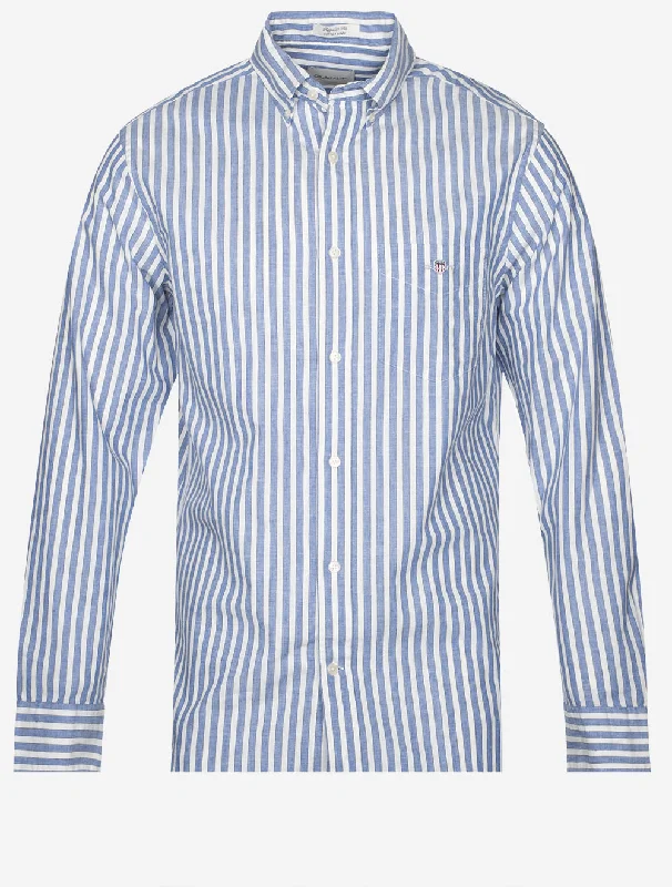 Regular Cotton Linen Stripe Shirt Rich Blue Youthful Men's Pop