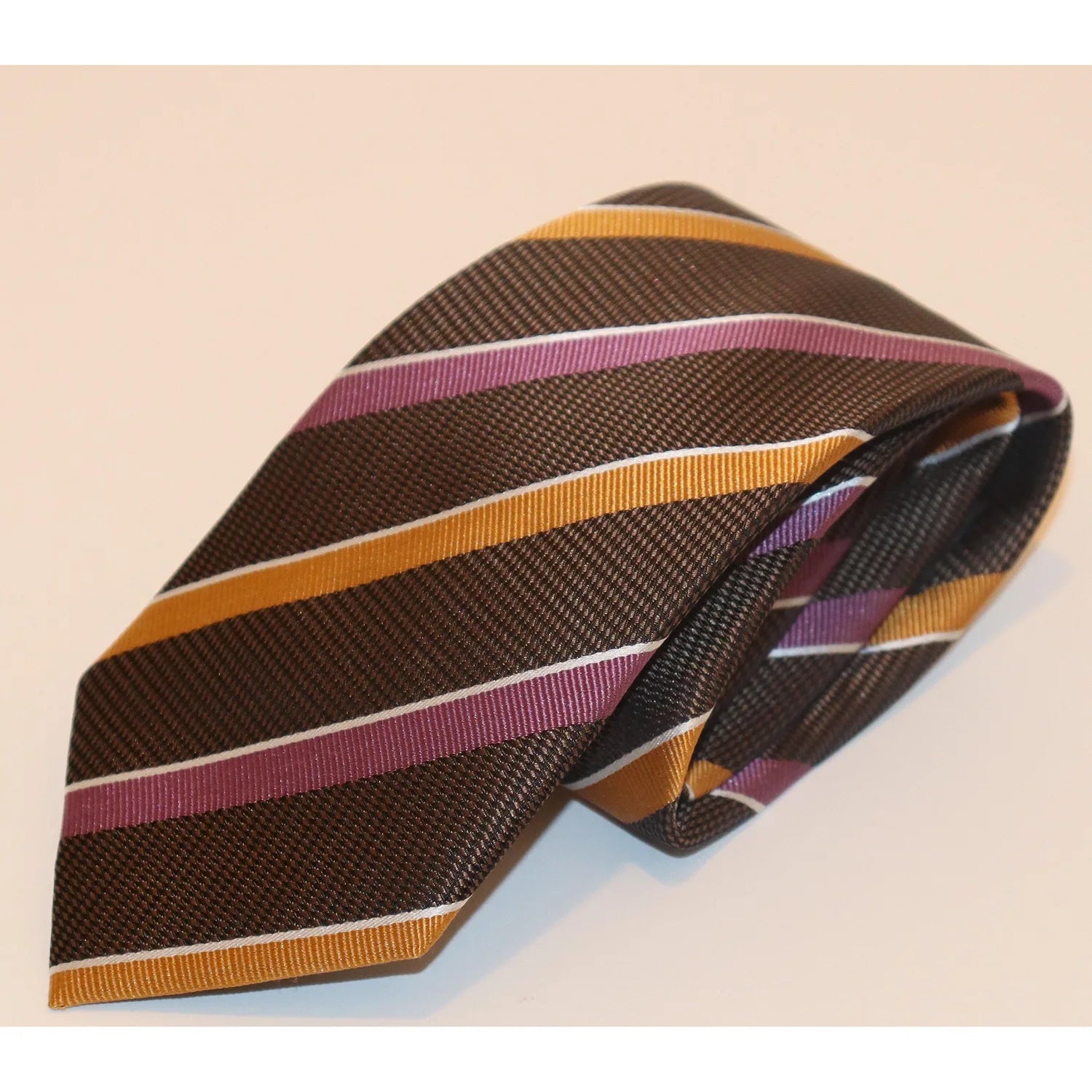 The Shirt Shop Tie - Brown with Orange/Purple Stripes Artistic Men's Hand