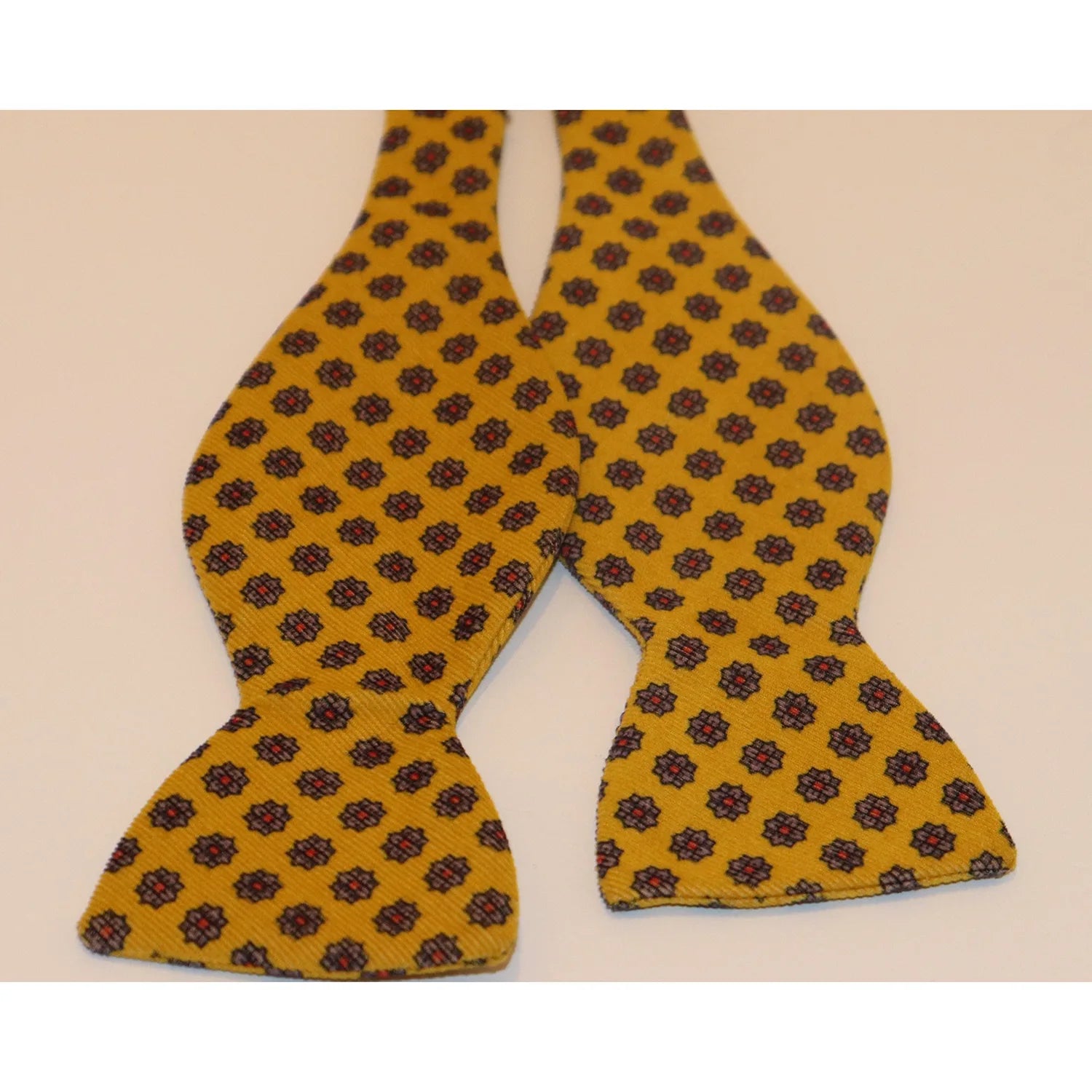 R. Hanauer Bow Tie - Yellow with Tan Flowers British Gentleman Style