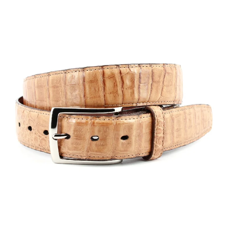 Torino 35MM Saddle Burnished Caiman w/ Polished Nickel Buckle Belt Refined Men's European