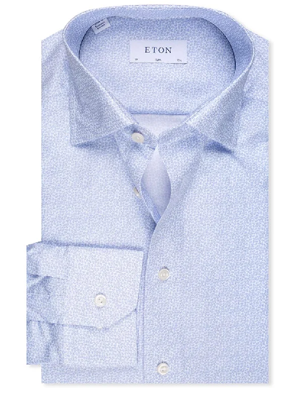 Slim Light Blue Pattern Cotton Twill Shirt Blue Preppy Men's College