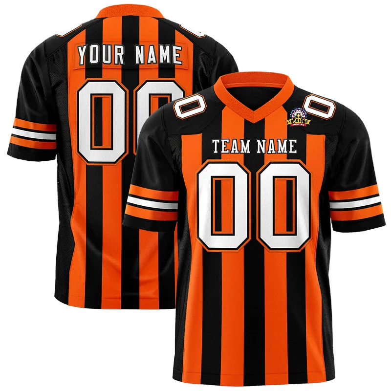 Custom Black Orange Personalized Thick Stripe Design Authentic Football Jersey