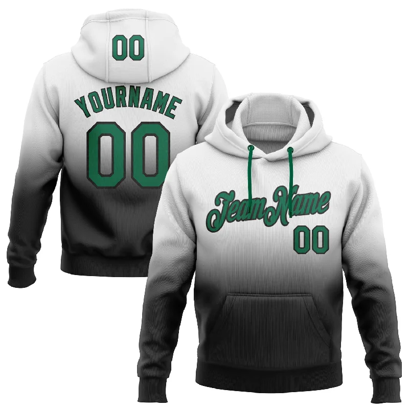 Custom Stitched White Kelly Green-Black Fade Fashion Sports Pullover Sweatshirt Hoodie