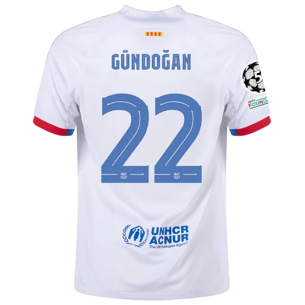 Nike Barcelona İlkay Gündoğan Away Jersey w/ Champions League Patches 23/24 (White/Royal Blue)