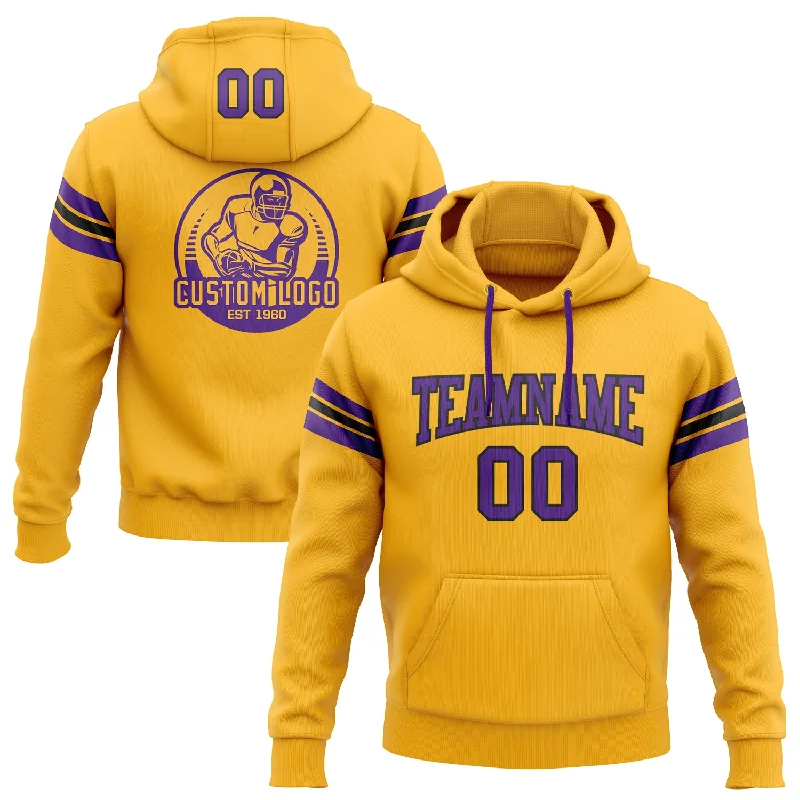 Custom Stitched Gold Purple-Black Football Pullover Sweatshirt Hoodie