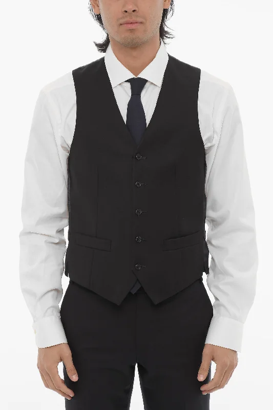 Corneliani Trend Solid Color Virgin Wool Waistcoat With Jetted Pocket