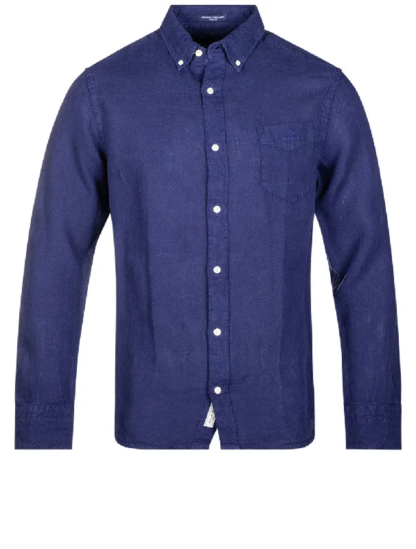 Regular Fit Garment Dyed Linen Shirt Beacon Blue Elegant Men's Cashmere