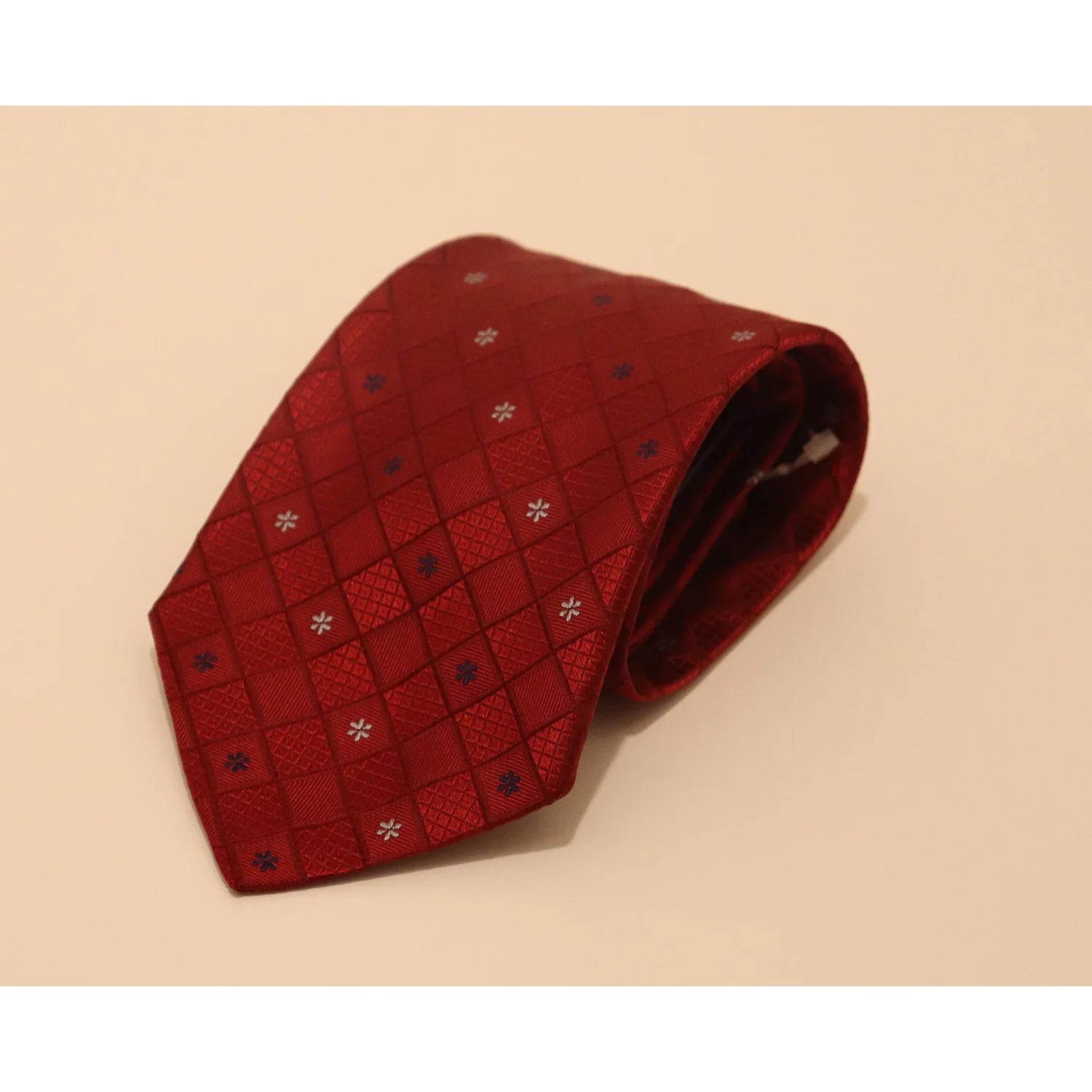 Dion Tie - Burgundy Diamond Print Modern Men's Geometric