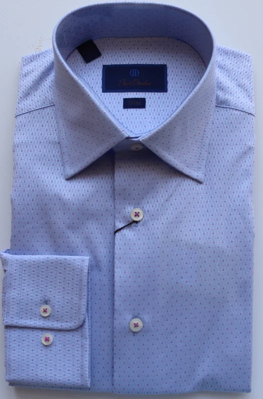 David Donahue Blue/Berry Dress Shirt (Trim Fit) Cclassic Men's Tweed