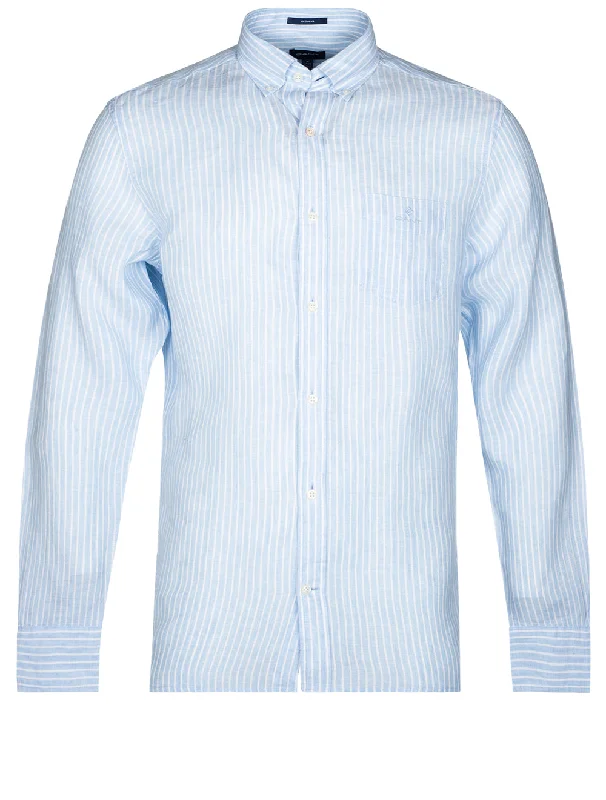 Regular Fit Stripe Linen Button-down Capri Blue Streetwear Style