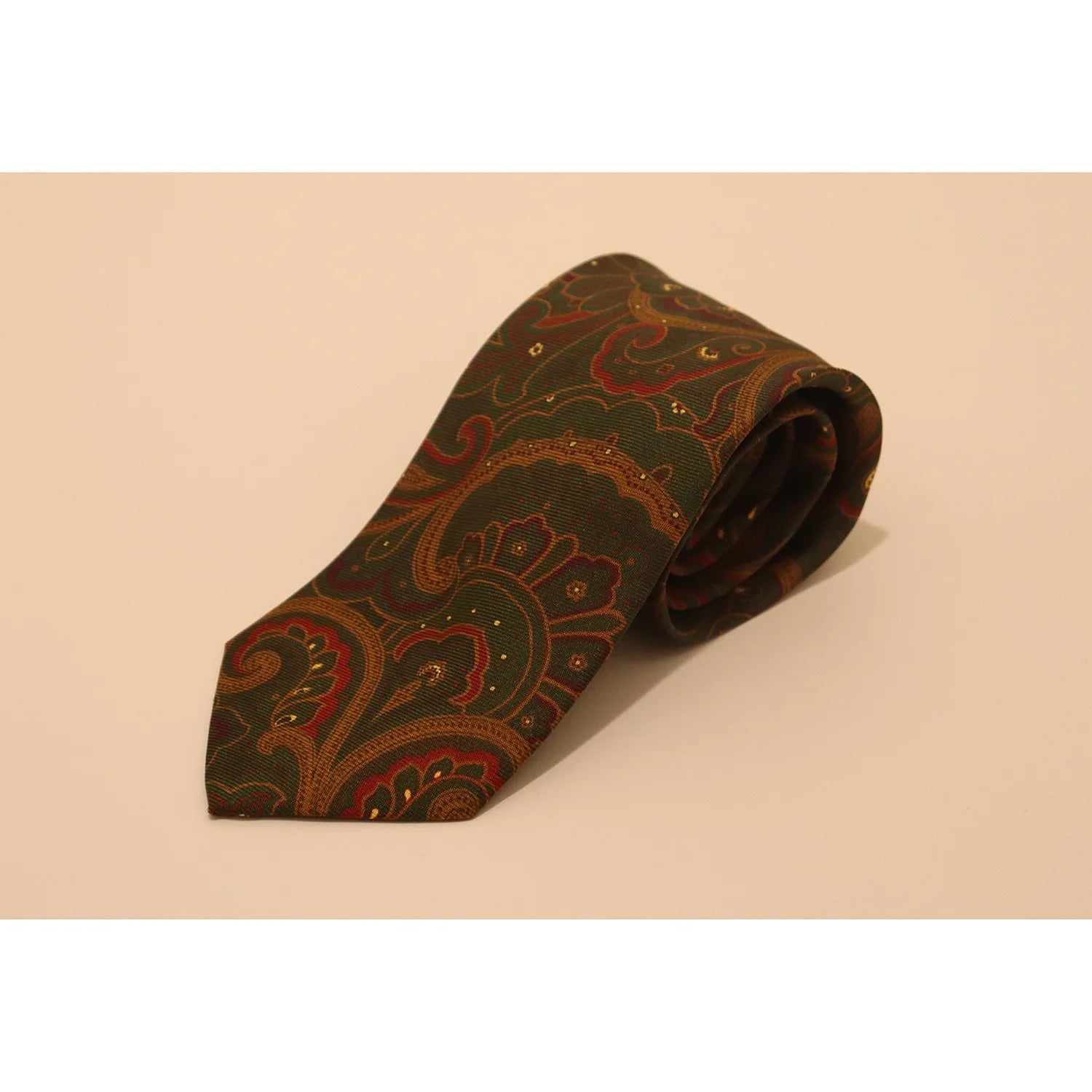 R Hanauer Tie - Dark Green Paisley Traditional Men's Wool