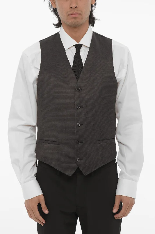 Corneliani Cc Collection Wool Blend Cerim.reset Waistcoat With Jetted P