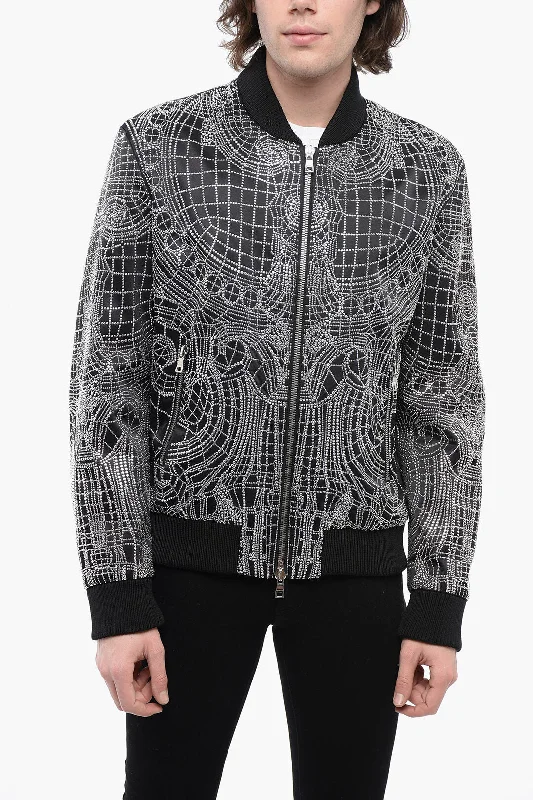 Balmain All-Over Rhinestoned Satin Bomber Jacket